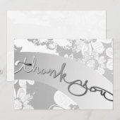 Carte De Remerciements "Merci !" Floral&gris blanc (Devant / Derrière)