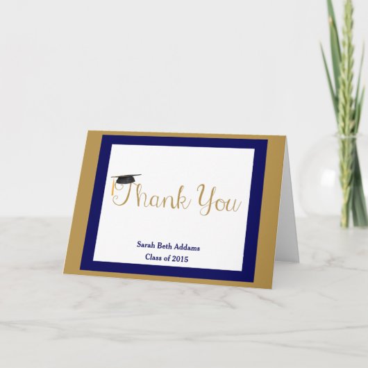 Carte De Remerciements Merci, Marine & Or, Ajouter Nom/Année (Devant)