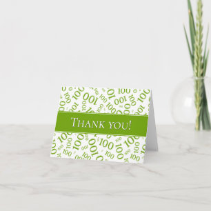 Carte De Remerciements "Merci !" Vert et blanc Numéro 100 Motif