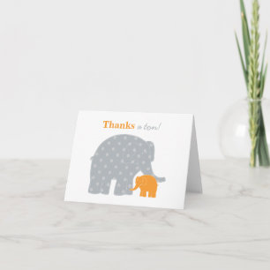 Carte De Remerciements Mère Bébé Éléphant Orange Gris Plié