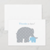 Carte De Remerciements Mère Eléphant Baby shower de points gris bleu (Devant / Derrière)