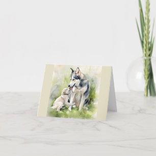 Carte De Remerciements Mère Sibérie Husky Chien Maman Peinture Arrière - 