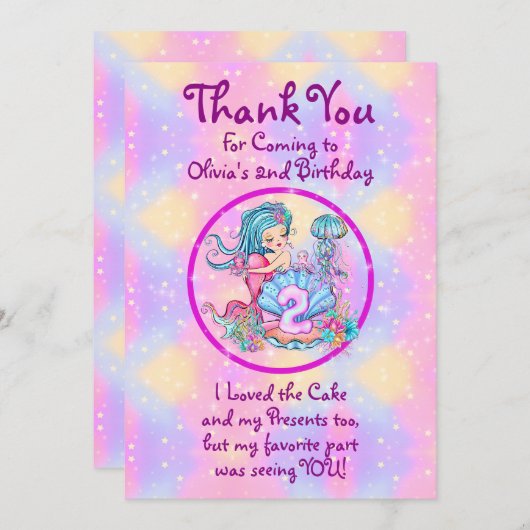 Carte De Remerciements Mermaid 2e anniversaire Modifier Modifier le texte (Devant / Derrière)