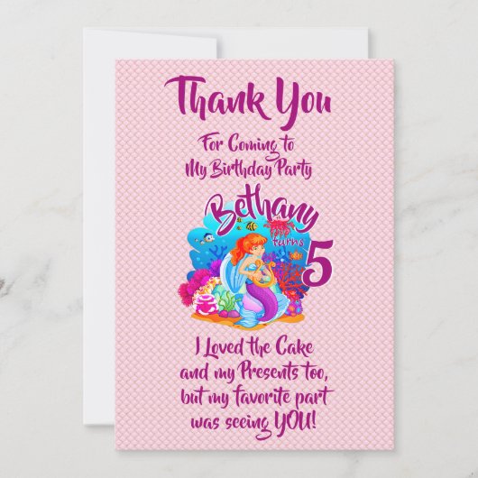 Carte De Remerciements Mermaid 2e anniversaire Modifier Modifier le texte (Devant)