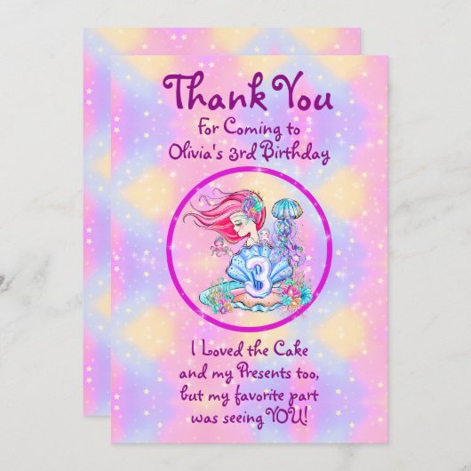 Carte De Remerciements Mermaid 3e anniversaire Modifier Modifier Modifier (Devant / Derrière)