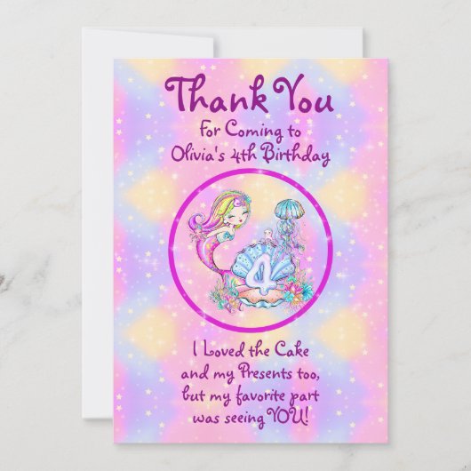 Carte De Remerciements Mermaid 4e anniversaire Modifier Modifier Modifier (Devant)