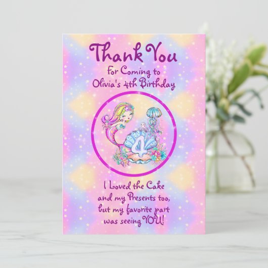 Carte De Remerciements Mermaid 4e anniversaire Modifier Modifier Modifier (Debout devant)