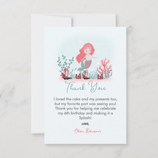 Carte De Remerciements Mermaid Magique Princesse Anniversaire (Devant)