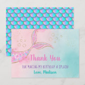 Carte De Remerciements Mermaid Pink Gold Anniversaire (Devant / Derrière)