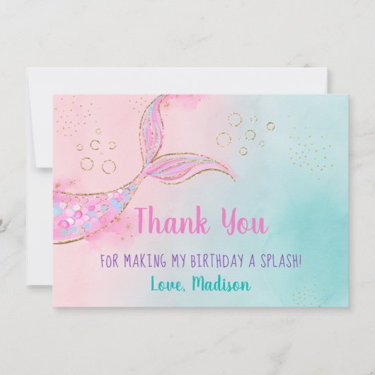 Carte De Remerciements Mermaid Pink Gold Anniversaire (Devant)