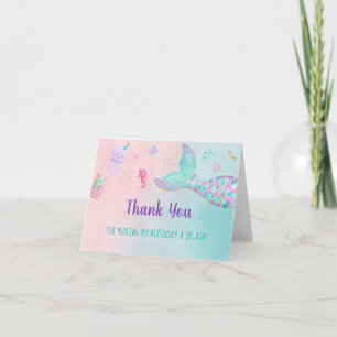 Carte De Remerciements Mermaid Pink Gold Sous La Mer Anniversaire