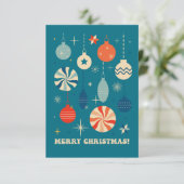CARTE DE REMERCIEMENTS MERRY CHRISTMAS BAUBLES RETRO (Debout devant)