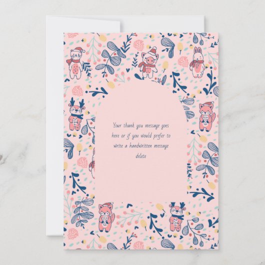 Carte De Remerciements Merry Christmas Woodland Friends in Winter Forest (Dos)