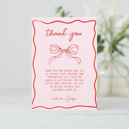 Carte De Remerciements Merry Little Baby Shower Hand Drawn Bow Thank You (Debout devant)