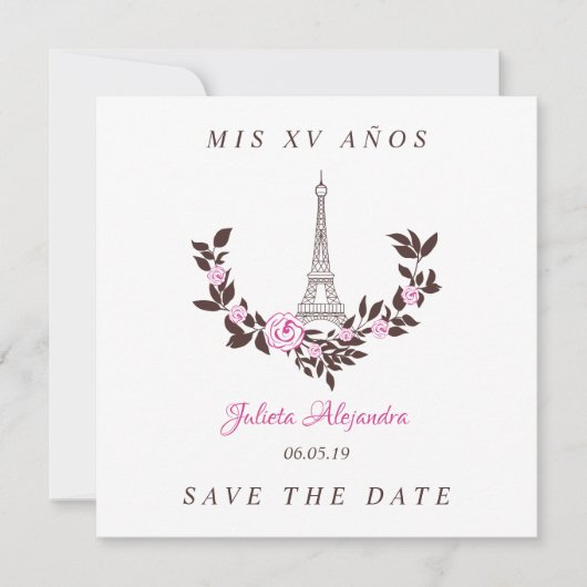 Carte De Remerciements Mes Quinze années Conception Florale Paris Rosé (Devant)