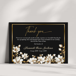 Carte De Remerciements Message de condoléances élégant Magnolia or noir