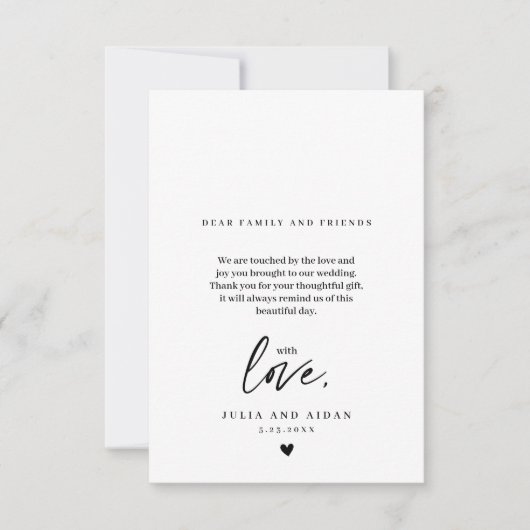 Carte De Remerciements Message de script Mariage simple Moderne (Devant)