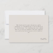 Carte De Remerciements Message Mariage beige (Dos)