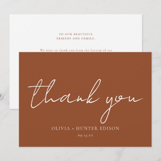 Carte De Remerciements Message Moderne Calligraphie En Terracotta (Devant / Derrière)