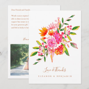 Carte De Remerciements Message personnalisé Mariage photo florale rose or