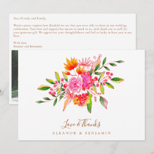 Carte De Remerciements Message personnalisé rose floral photo mariage