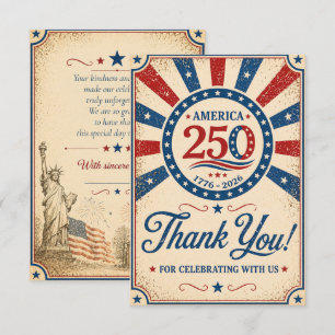 Carte De Remerciements Message personnalisé Vintage Amérique 250 1776–202