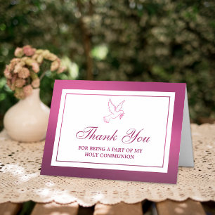 Carte De Remerciements Metallic Pink Dove Holy Communion Or Confirmation