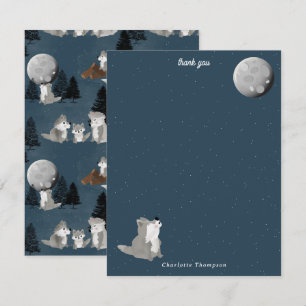 Carte De Remerciements Meute de loups mignons ciel nocturne bois lune enf