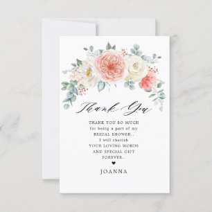 Carte De Remerciements Mi-été Peach Pastel Fête des mariées florale rose