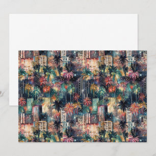 Carte De Remerciements Miami à Noël & Nouvel An en aquarelles