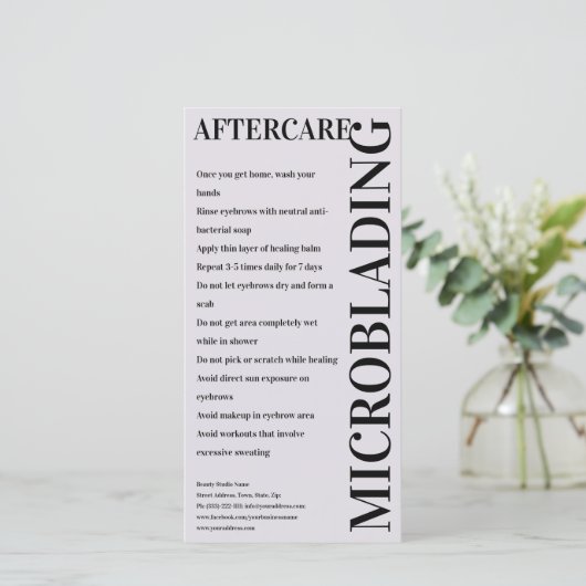Carte De Remerciements Microblading Aftercare Light Lavender Instruction (Debout devant)