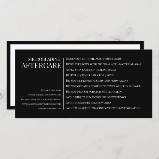 Carte De Remerciements Microblading Eyebrow Aftercare Noir Horizontal (Devant / Derrière)