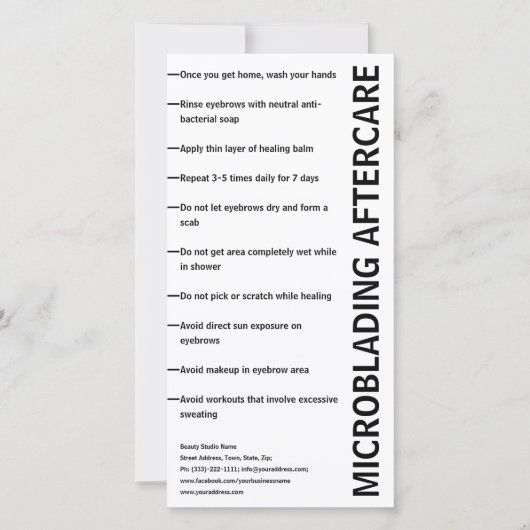 Carte De Remerciements Microbling Aftercare Noir & Blanc Instruction (Devant)