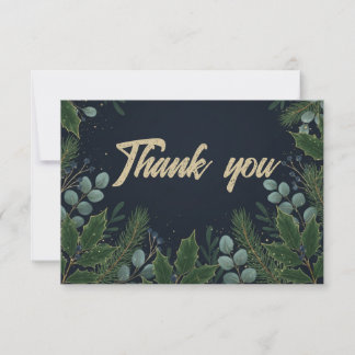 Carte De Remerciements Midnight Blue Winter Foliage Holiday Thank You