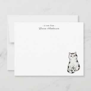 Carte De Remerciements Mignon chat plat à l'aquarelle noir et blanc fanta