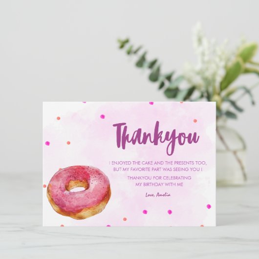 Carte De Remerciements Mignon Donut douce une fille 1er anniversaire (Debout devant)
