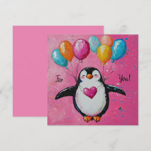 Carte De Remerciements mignon manchot de dessin animé avec ballons