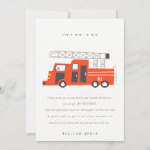 Carte De Remerciements Mignon Moteur de Camion de Pompiers Rouge Enfants  (Devant)