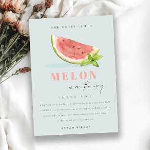 Carte De Remerciements Mignon Notre Petit Melon Aquarelle Bleu Baby Showe