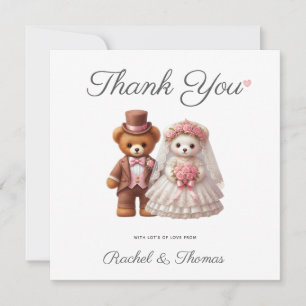 Carte De Remerciements Mignon Ours en Peluche Romantique Marié et Mariée