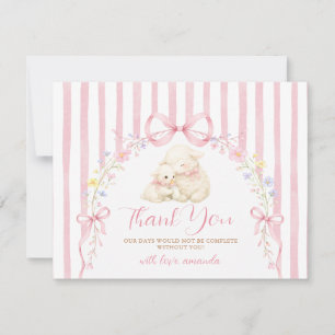 Carte De Remerciements Mignon petit agneau Baby shower Ruban rose Gingham