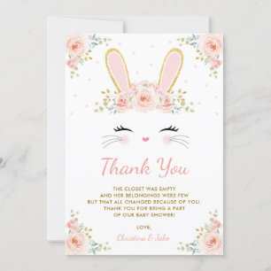 Carte De Remerciements Mignon rougissent le baby shower rose de lapin
