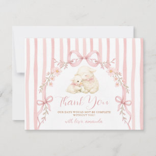 Carte De Remerciements Mignon Un petit agneau baby shower Ruban rose rayé