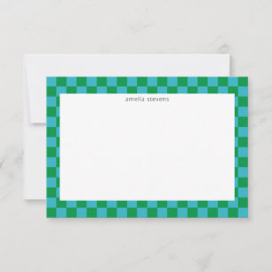 Carte De Remerciements Mignon Vérificateur à Carreaux Bleu Vert Géométriq