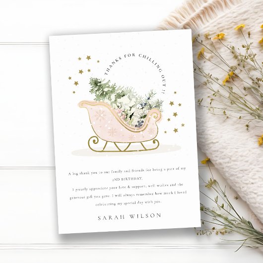 Carte De Remerciements Mignonne Bleu Or Hiver Sleigh N'importe quel âge A