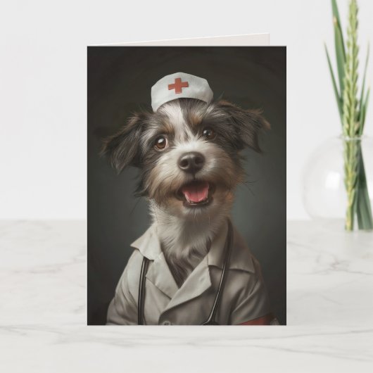 Carte De Remerciements Mignonne chien drôle travailler comme infirmière c (Devant)
