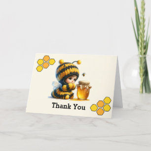 Carte De Remerciements Mignonne fille en costume d'abeille avec miel