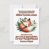 Carte De Remerciements Mignonne Fox dormir en Baby shower Feuille (Devant)