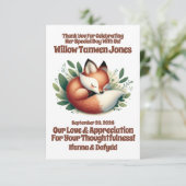 Carte De Remerciements Mignonne Fox dormir en Baby shower Feuille (Debout devant)
