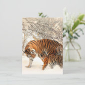 Carte De Remerciements Mignonne mère tigre avec un bébé en neige (Debout devant)